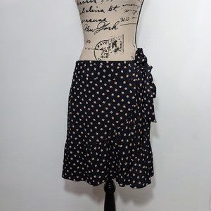 NWT Gap Wrap Skirt Knee Length Mini Floral Tie On Black Woman's Size 10